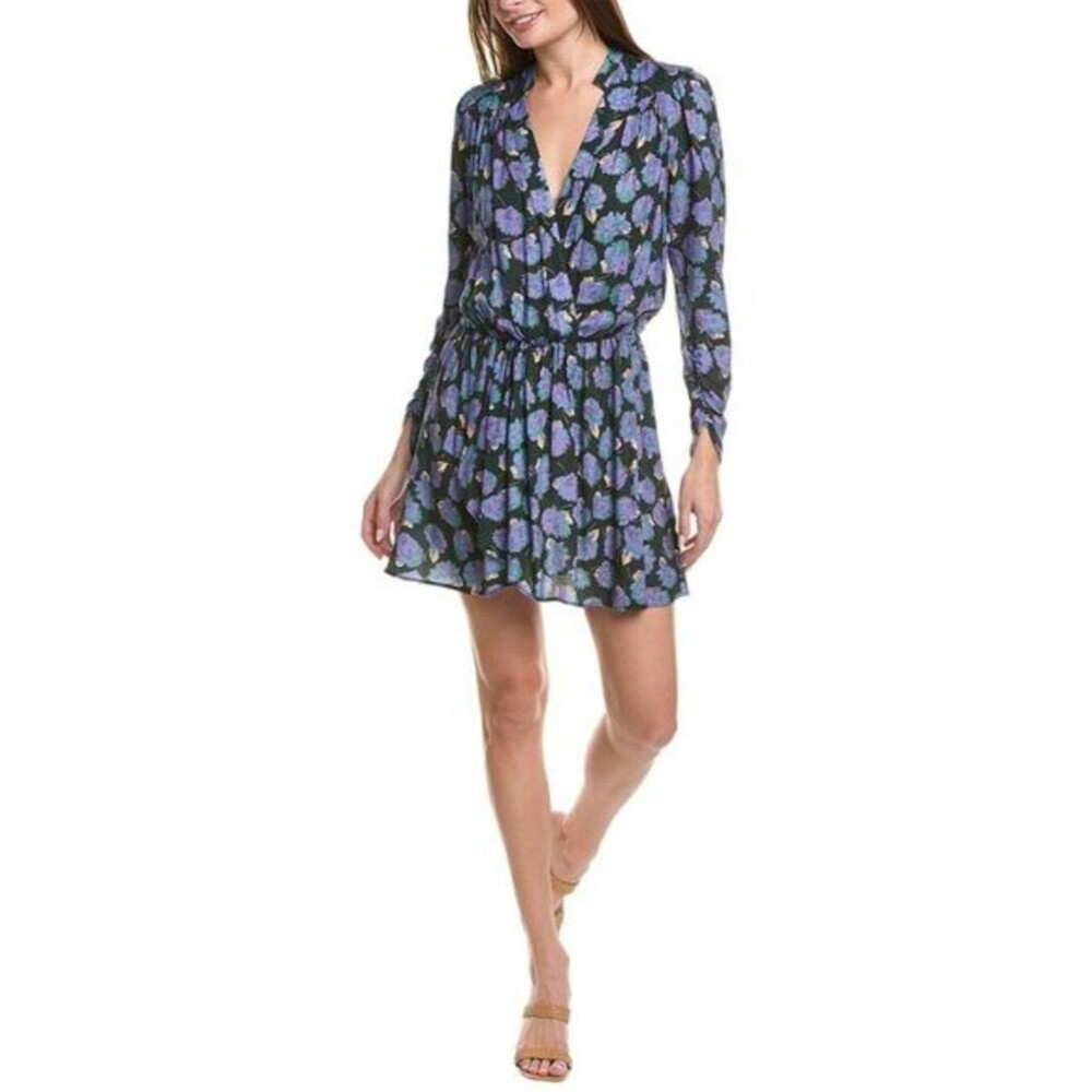 Zadig & Voltaire Reveal Roses Mini Dress Drop Waist V neck Lavender Floral wrap